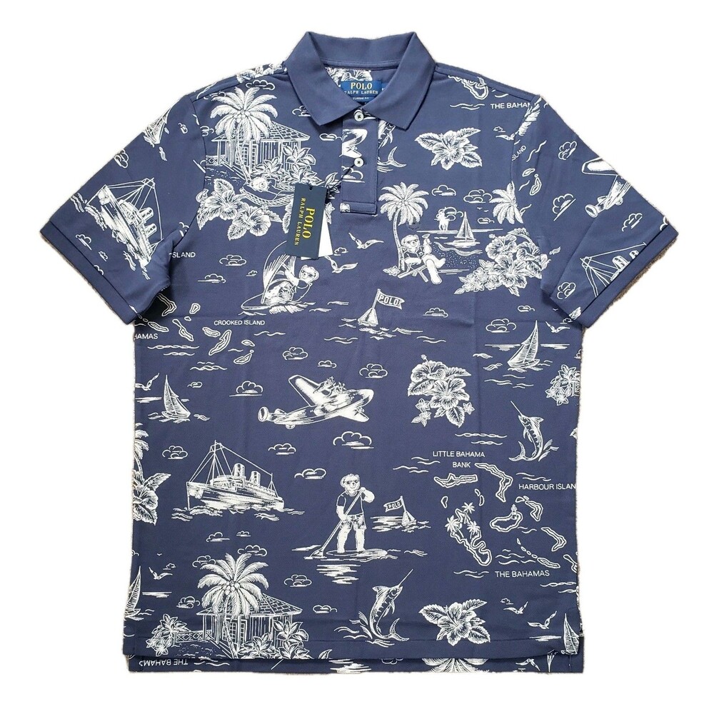 NWT Polo Ralph Lauren Island Bear Sz Medium Classic Fit Mens Blue Polo Shirt